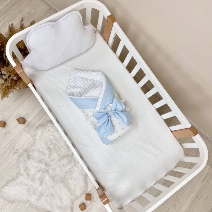 Paturica bebe din bumbac si tesatura minky cu pilota Norisor albastru (5)